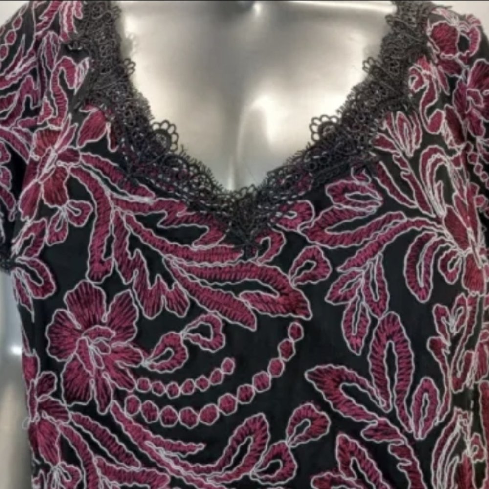 J.S collections Plus Size 16W Dress Formal Burgundy Black Lace Trim New